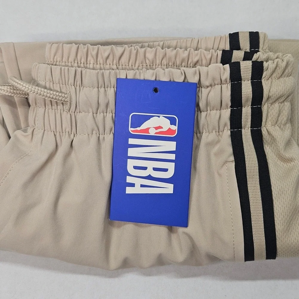 NBA Men's Beige Track Jogger Pants Logo Side Stripes‎ Size Small Zip Ankle Cuff